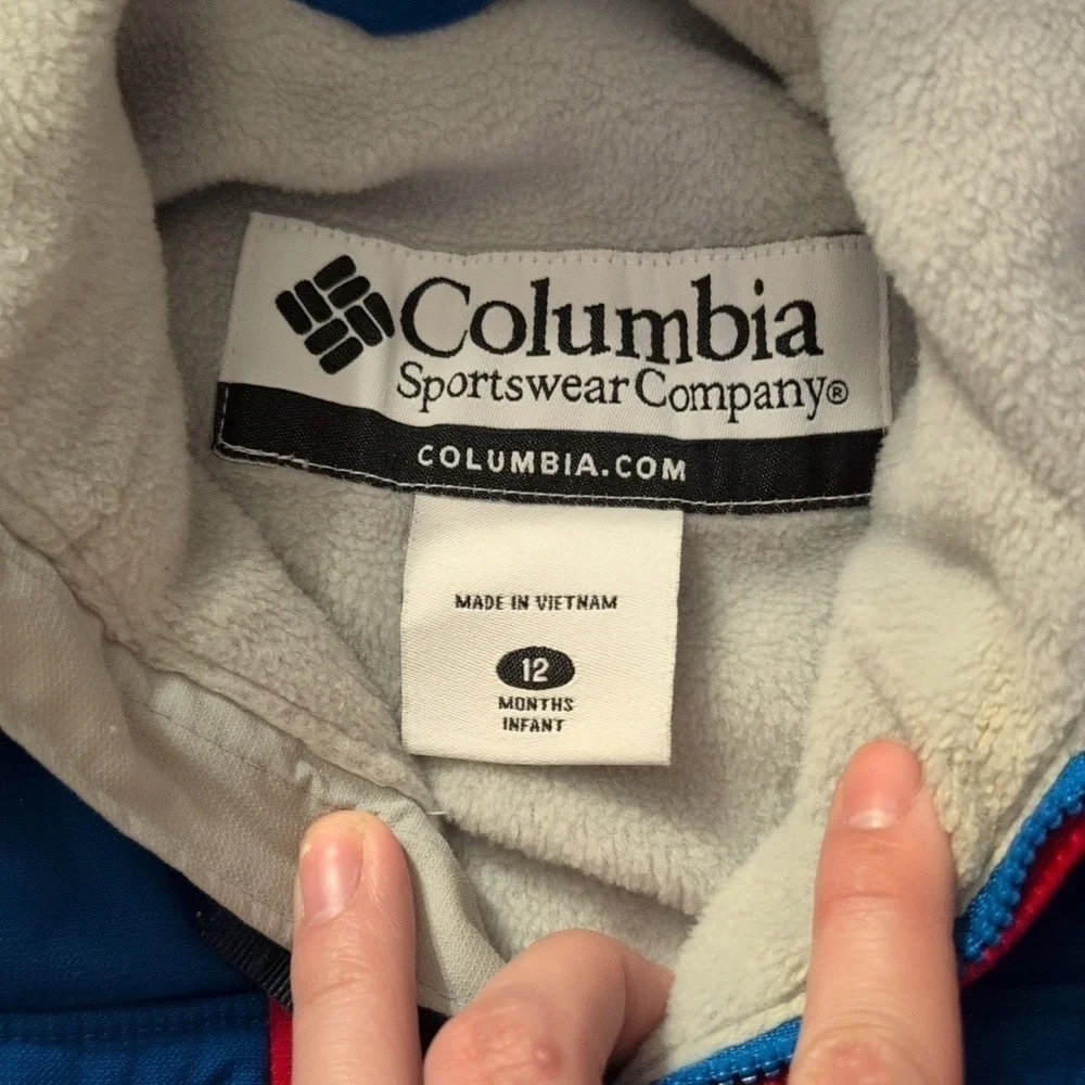 Columbia Vintage Looking Blue & Red Hooded Full Zip Winter Coat Size 12 Months